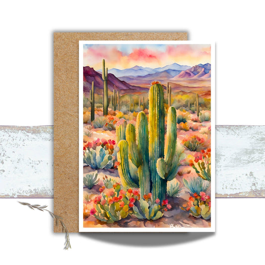 Arizona Saguaro Desert Watercolor Greeting Card
