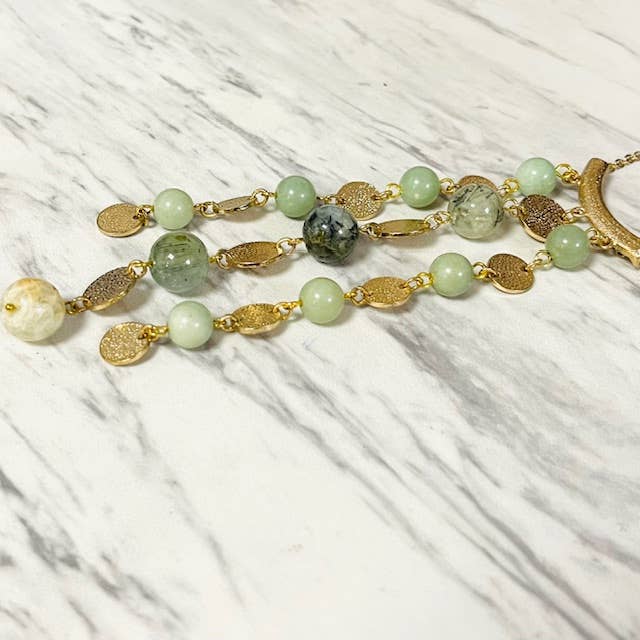 Anita K By Blushing Pink - Jade & Gold Disc Tassel Pendant Long Necklace