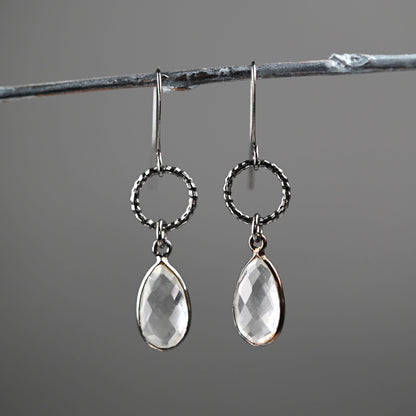 Gunmetal Small Circle Earrings with Stone Drop Earrings