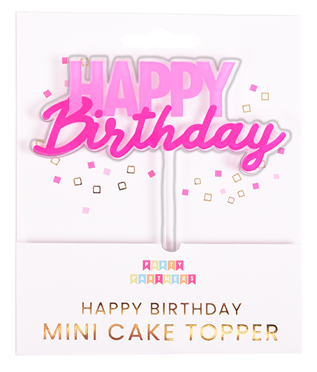 Mini adorno para tarta de feliz cumpleaños en color rosa