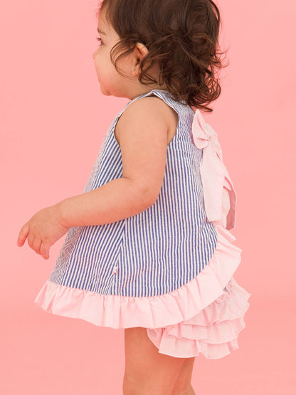 Baby Girls Blue Seersucker Ruffle Swing Top & Bloomer
