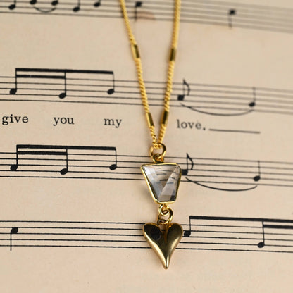 Brass Sculptured Heart w/ Crystal Quartz Necklace