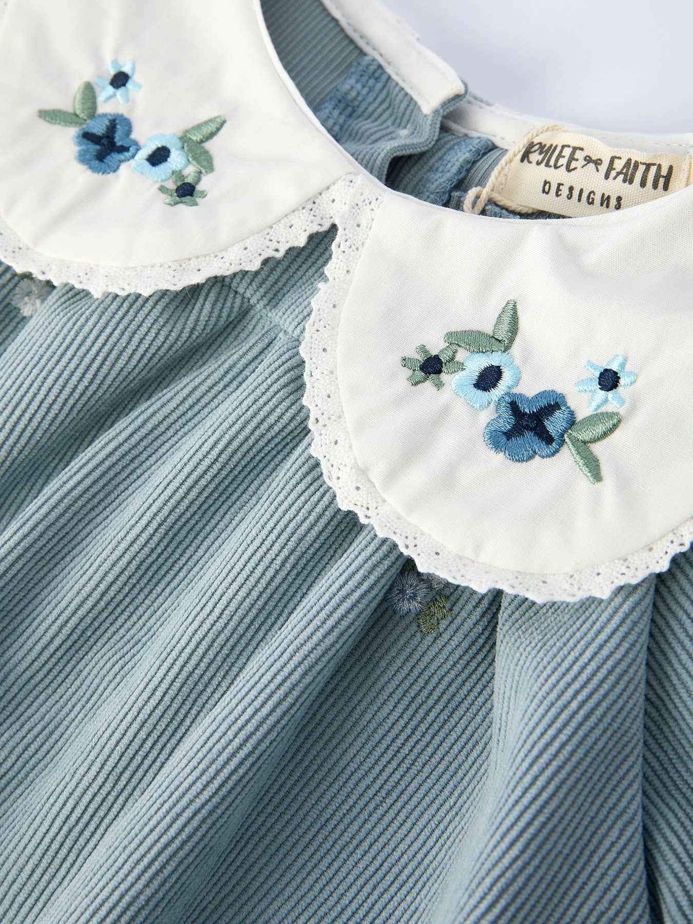 Girls' Blue Embroidered Long Sleeve Romper: 6M