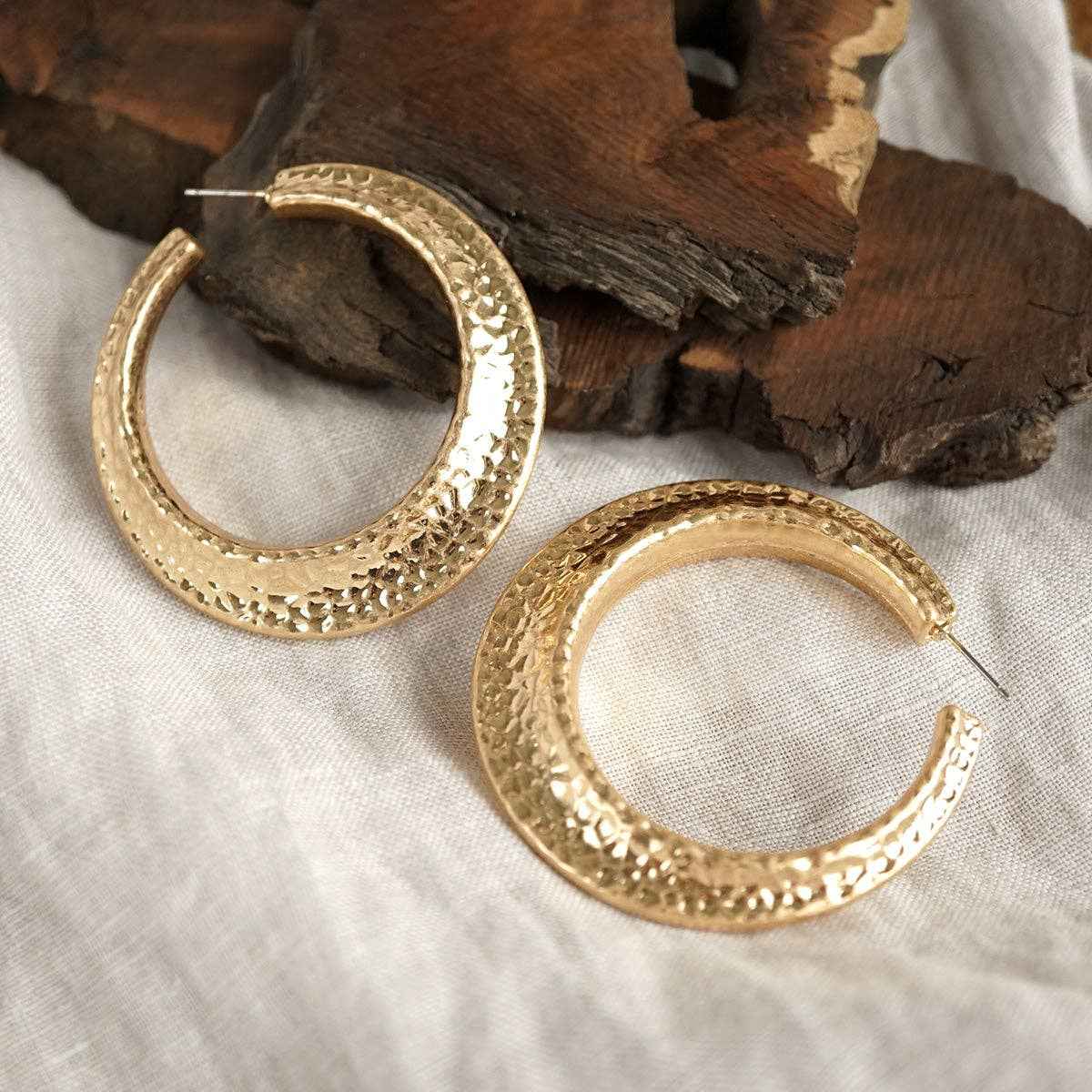 Gilded Echo – Textured Statement Hoop Earrings