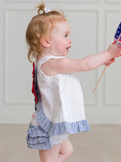 Baby Girls White & Classic Blue Seersucker Top & Bloomer Set