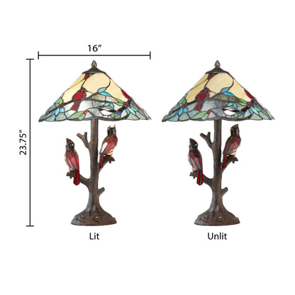 23.75"H Triple-Lit Stained Glass Cardinal Table Lamp