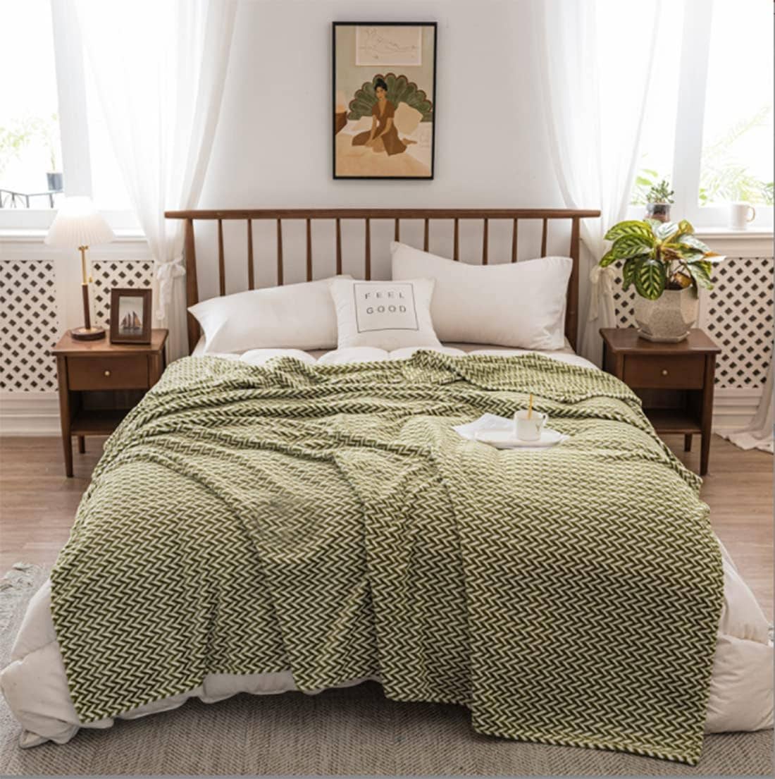 Fennco Styles - Lime Herringbone Plush Extra Warm 59"x79" Throw Blanket