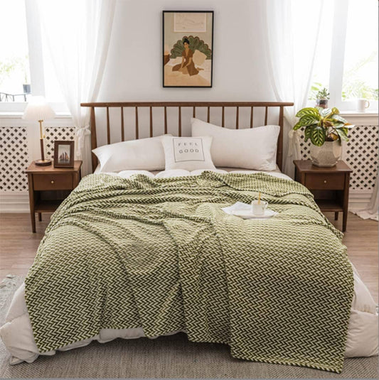 Fennco Styles - Lime Herringbone Plush Extra Warm 59"x79" Throw Blanket