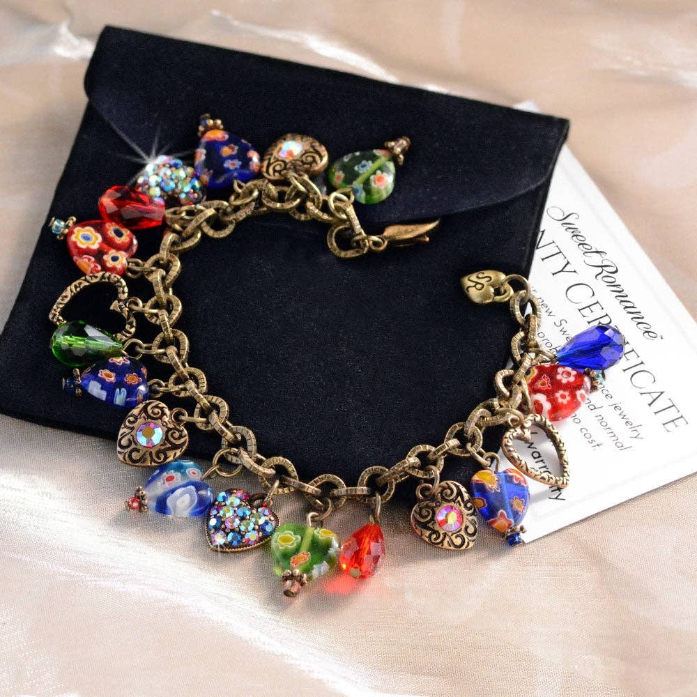 Millefiori Glass Hearts Charm Bracelet BR583
