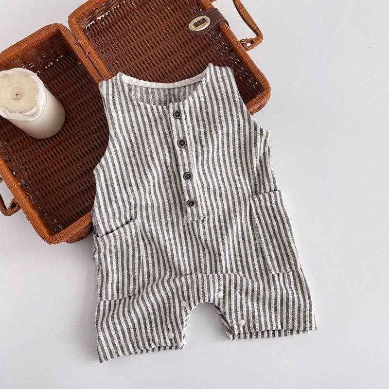 Baby Newborn Striped Sleeveless Romper: Blue / 3-6M