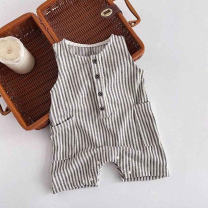 Baby Newborn Striped Sleeveless Romper: Blue / 3-6M