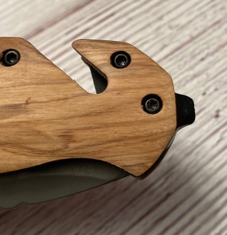 Quail Tail Laser Art - Motorcycle on Flag Knife