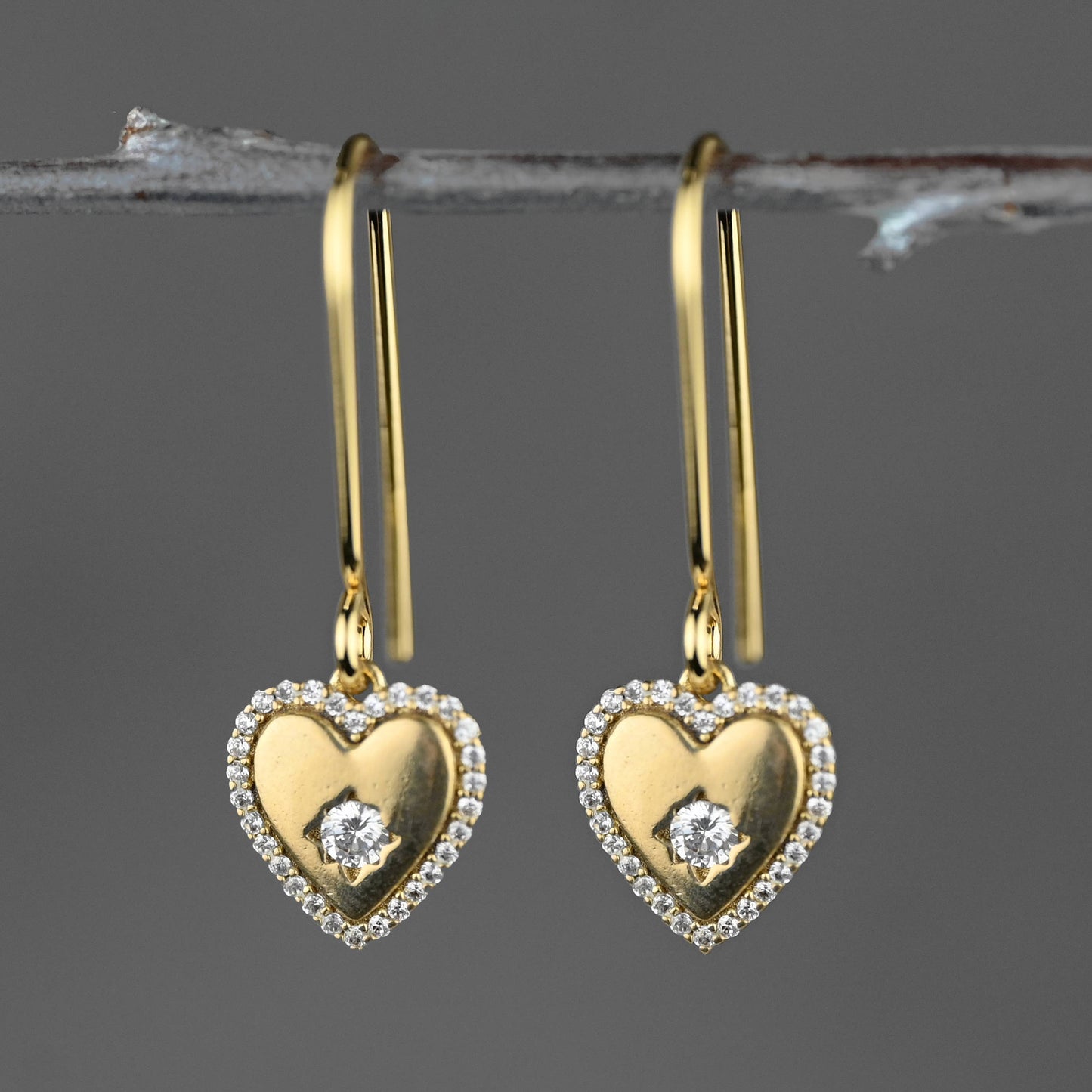 Small Vintage Heart w/ Tiny Crystals Earrings