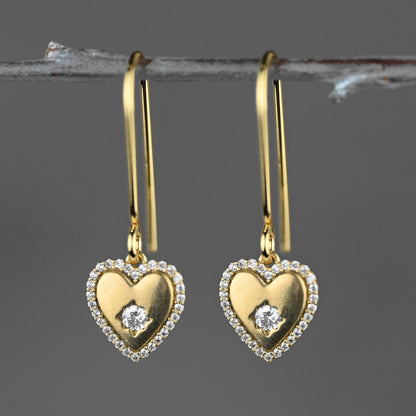 Small Vintage Heart w/ Tiny Crystals Earrings