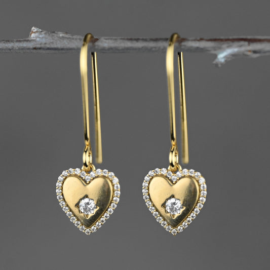 Small Vintage Heart w/ Tiny Crystals Earrings