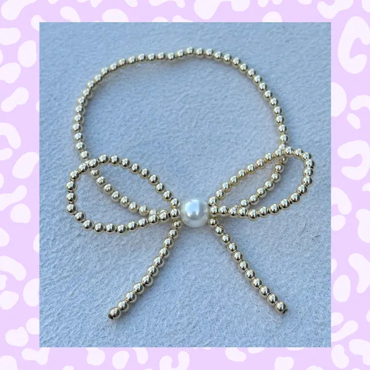 3mm Gold Filled Bow Bracelet with Natural Pearl Accent