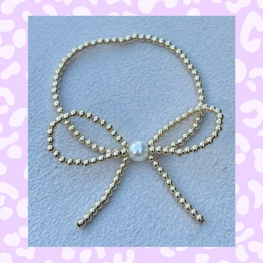 3mm Gold Filled Bow Bracelet with Natural Pearl Accent
