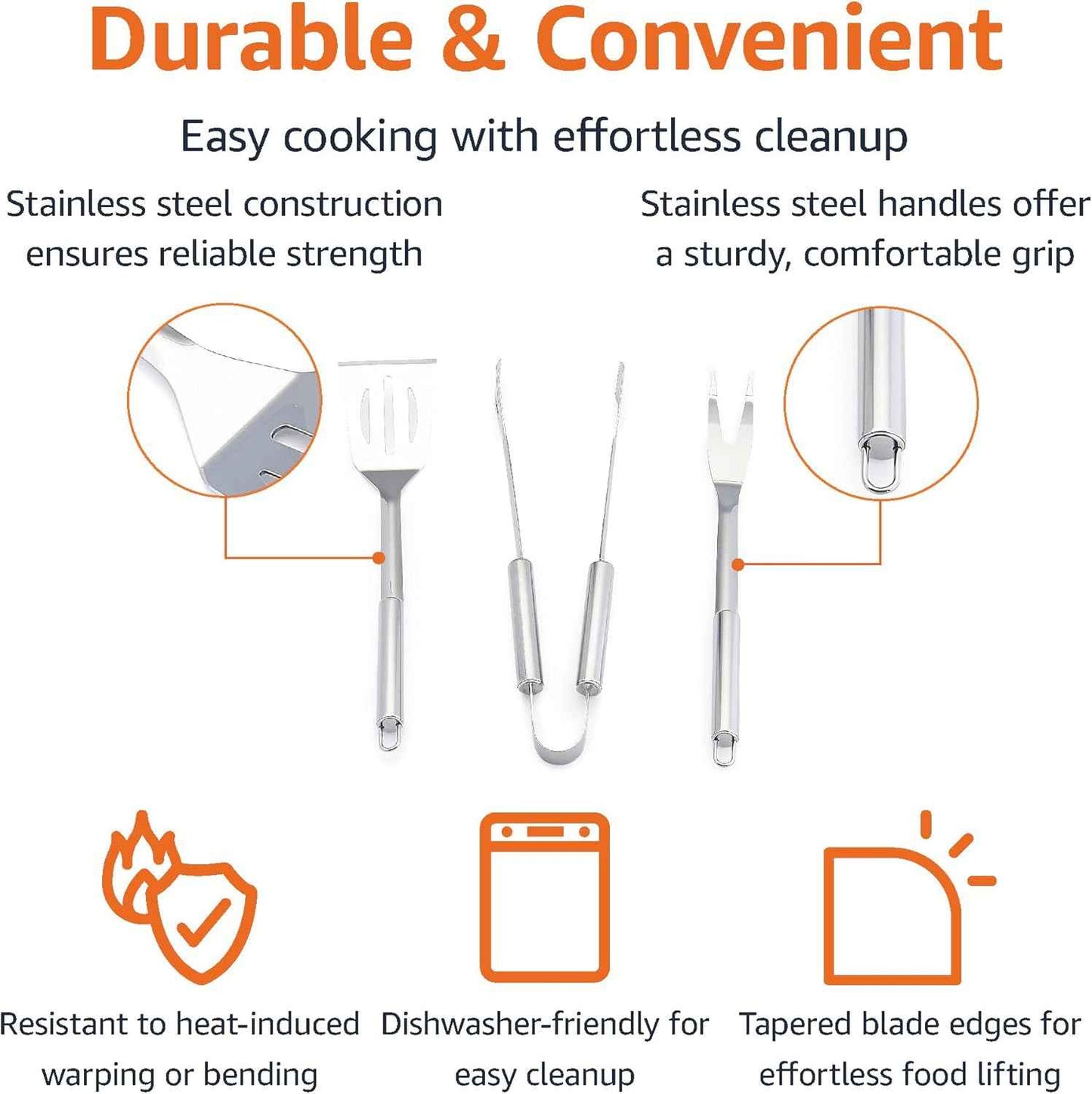 4-Piece Stainless Steel BBQ Grilling Tool Set with Carry Bag