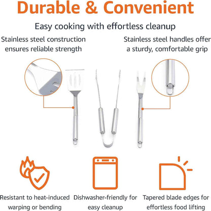 4-Piece Stainless Steel BBQ Grilling Tool Set with Carry Bag