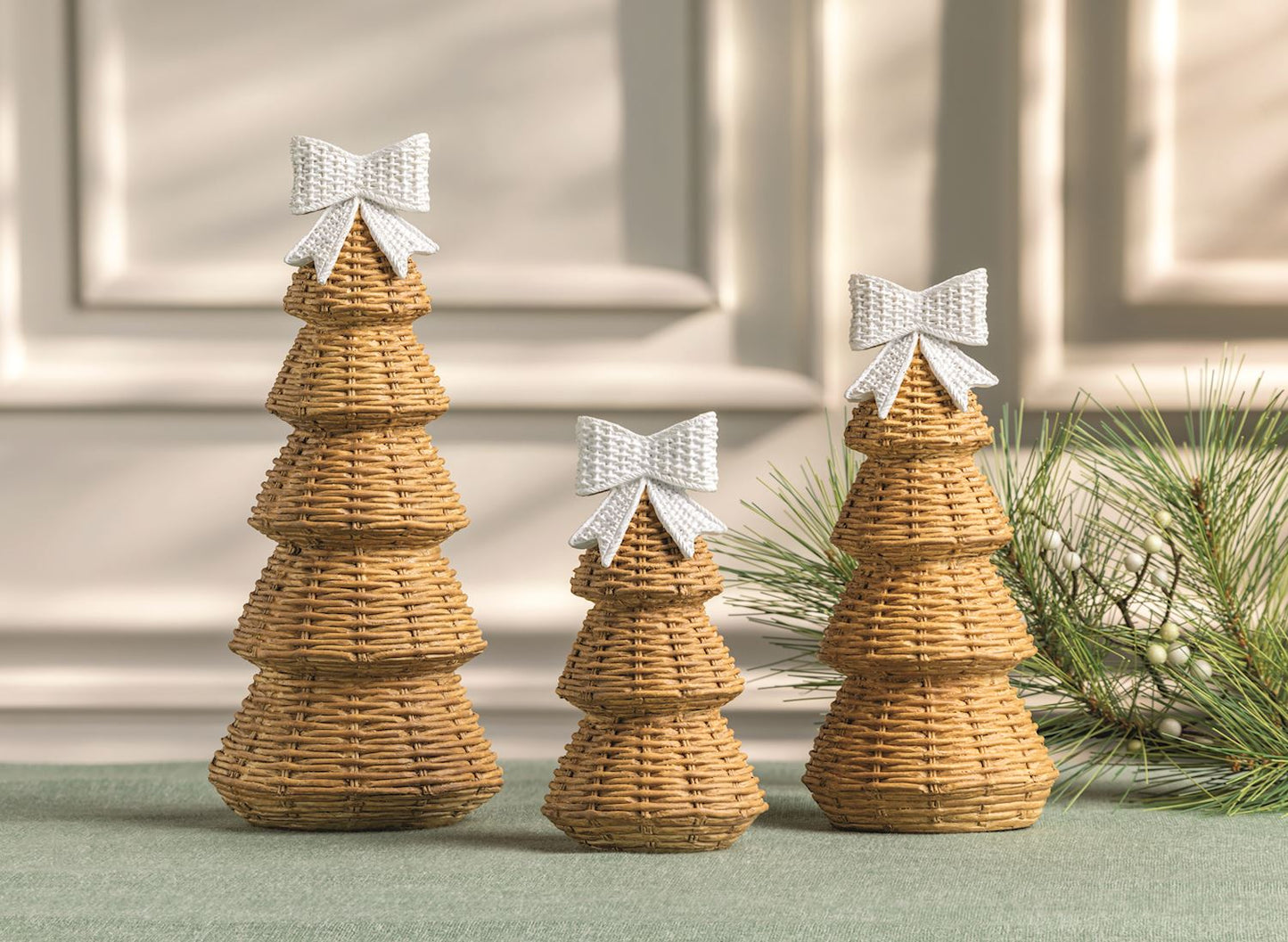 Large Wicker Look Resin Christmas Tree Sitter, view 2