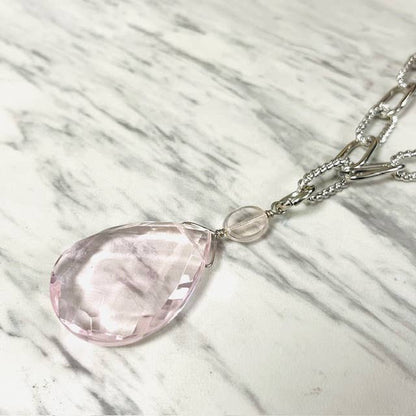 Anita K By Blushing Pink - Layered Rhodonite Necklace with Silver Paper Clip Chain