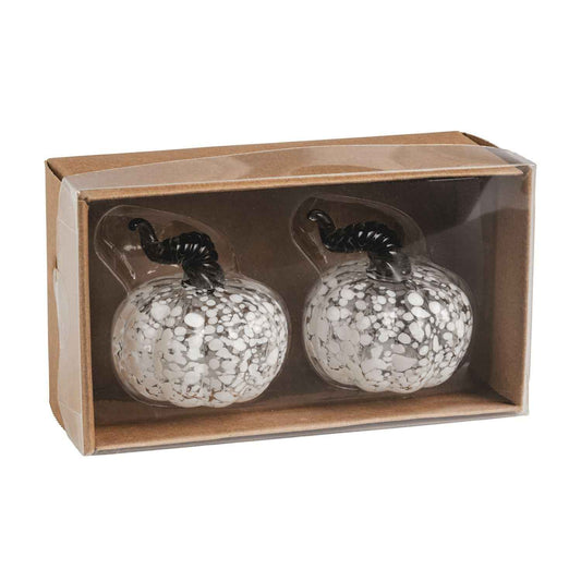 White Glass Pumpkin Salt and Pepper Shakers