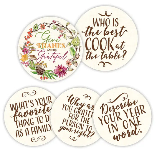 Round Give Thanks Be Grateful Fall Conversation Coaster