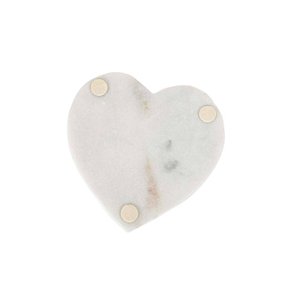 Set 4 Heart Coasters White Marble & Jute
