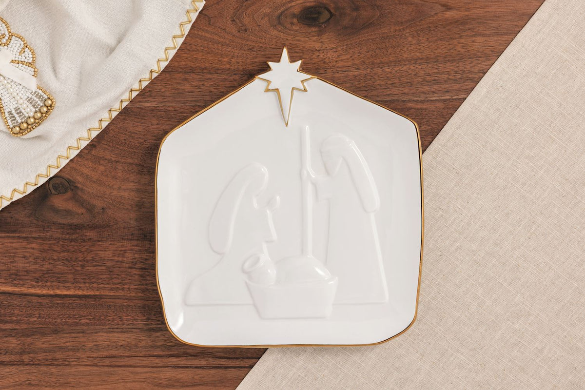 Gold Edge Nativity Stoneware Platter, view 2