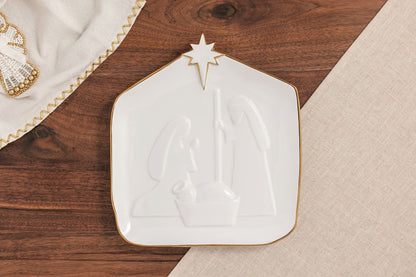 Gold Edge Nativity Stoneware Platter, view 2