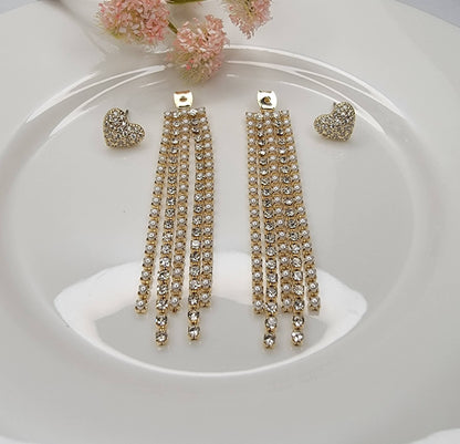 FANCY BACK DROP WITH HEART DECO DANGLE EARRINGS.