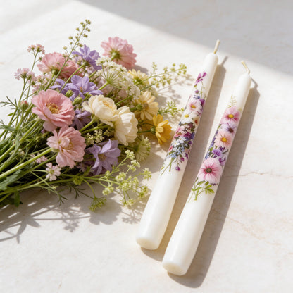 Pastel Floral Taper Candle Set of 2 for Gifts and Decor