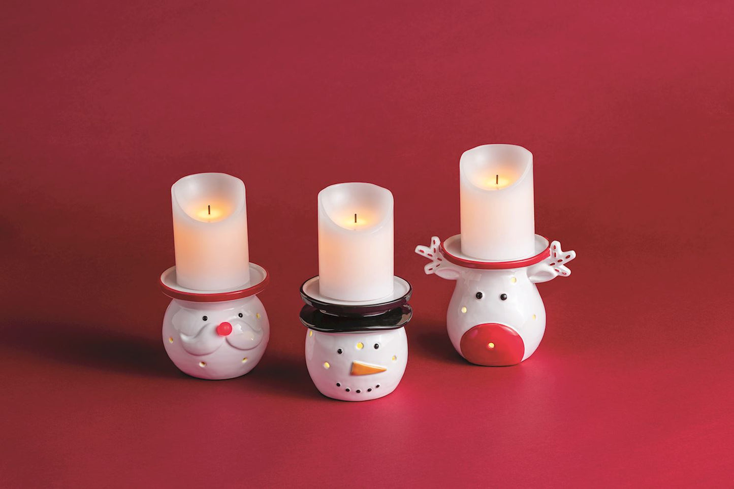 Reindeer LED Ceramic Pillar Candle Holder, view 2