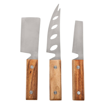 Acacia and Stainless Steel Rustic Cheese Knives Set of 3