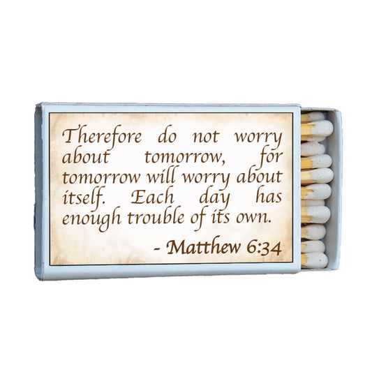 Matches • Bible Verse Matthew 6:34 Matchboxes