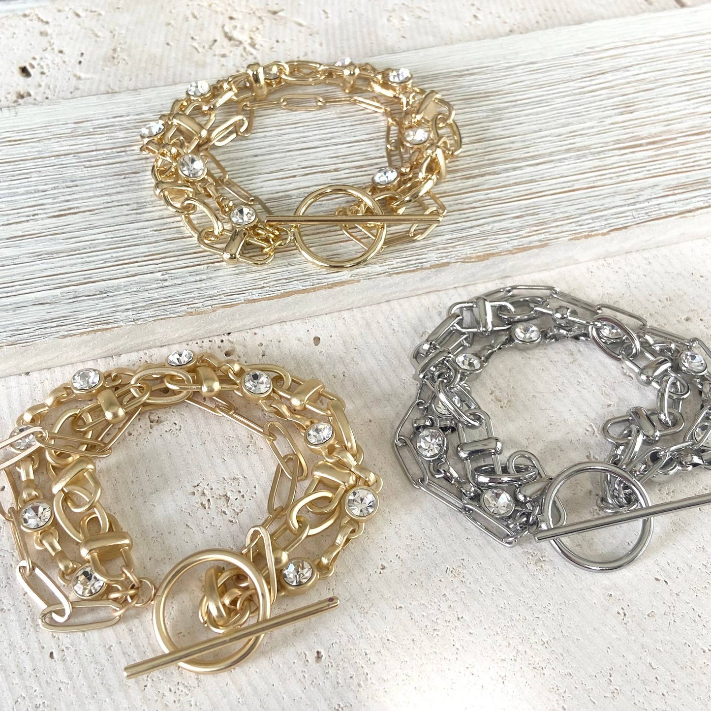 Triple chain crystal bracelet