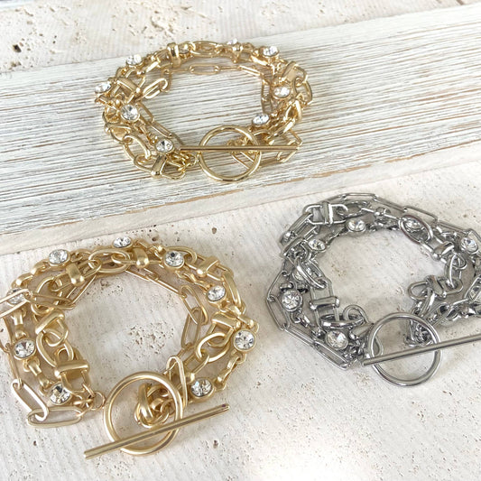Triple chain crystal bracelet