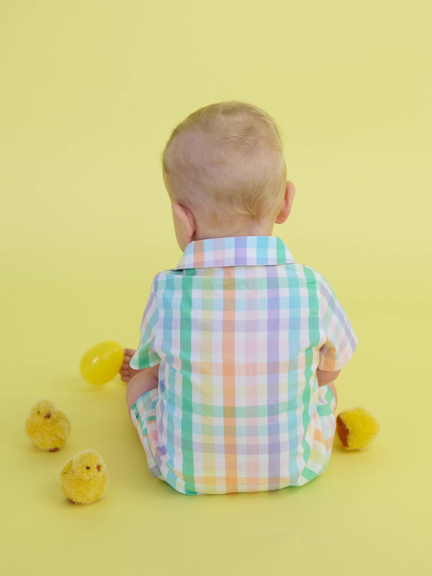 Baby Boys Poppy Rainbow Plaid Short Button-Up Romper: Multi-Color