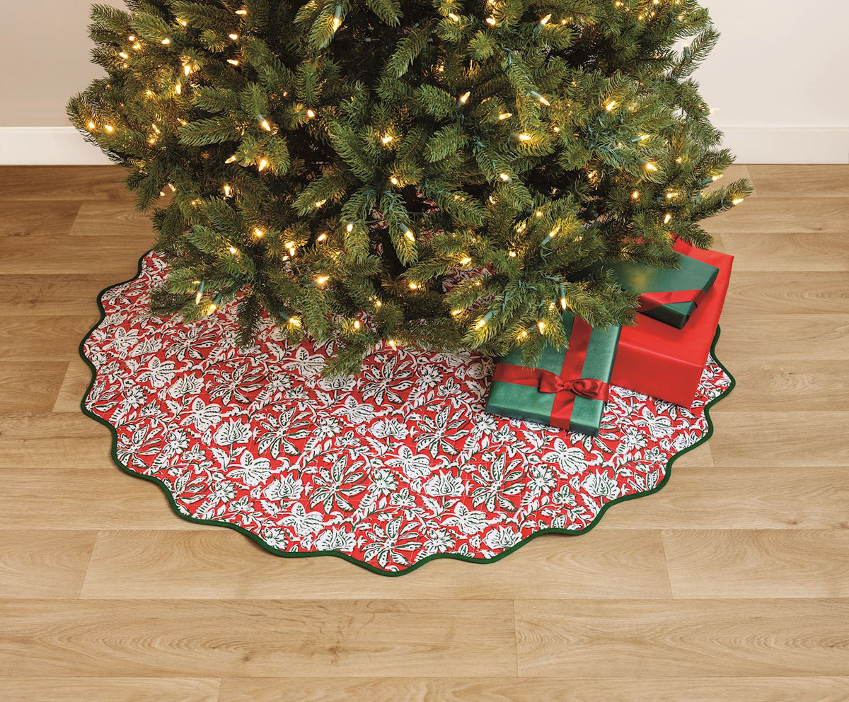 Christmas Block Print Quilted Tree Skirt, 54 Inch, view 2