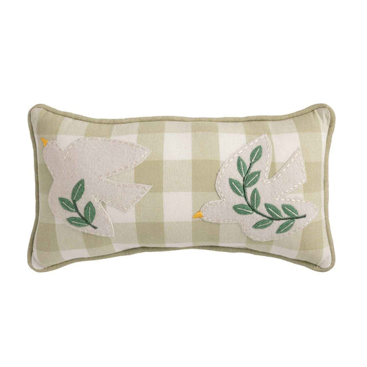 Green Dove Embroidered Applique Pillow