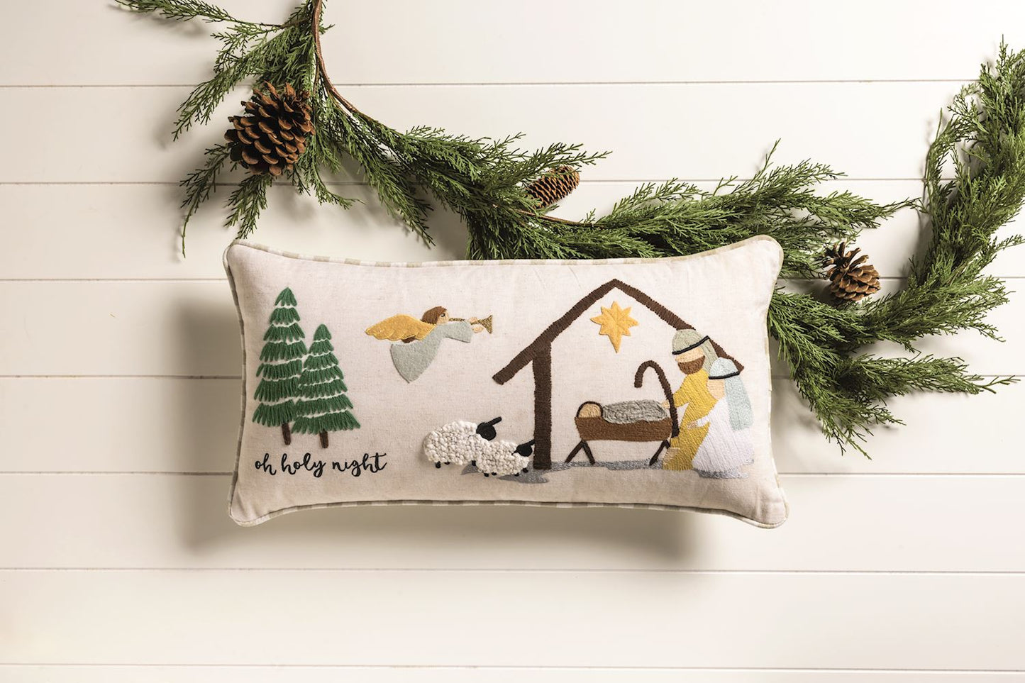 Oh Holy Night Nativity Embroidered Pillow, view 2