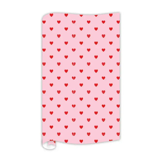 Handpainted Red Hearts on Pink Wrap paper 5 ft RB