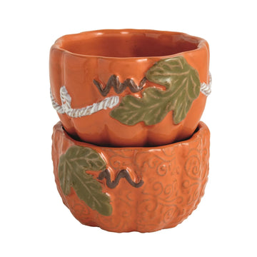 Orange Pumpkin Vine Tidbit Set – Two Hand-Painted Stoneware Dishes