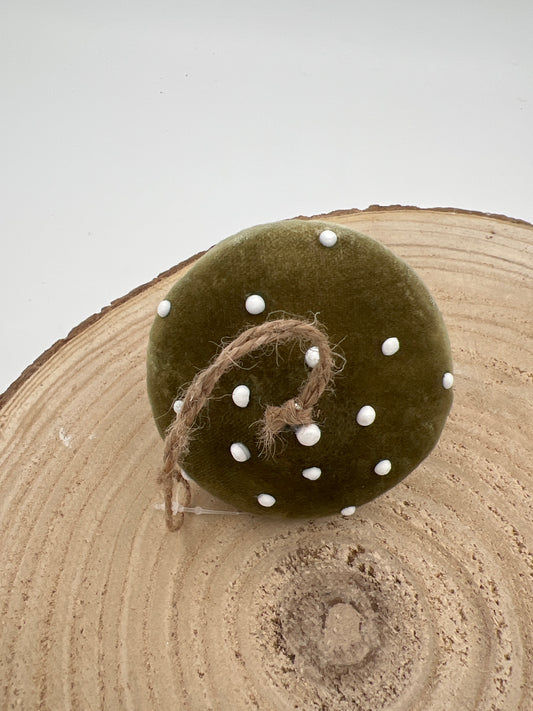 Green Velvet Mushroom Ornament-3.75"