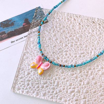Cute Children’s Butterfly Heart Clavicle Necklace Dopamine Girl Jewelry: Orange / Average Size (0-12Y）