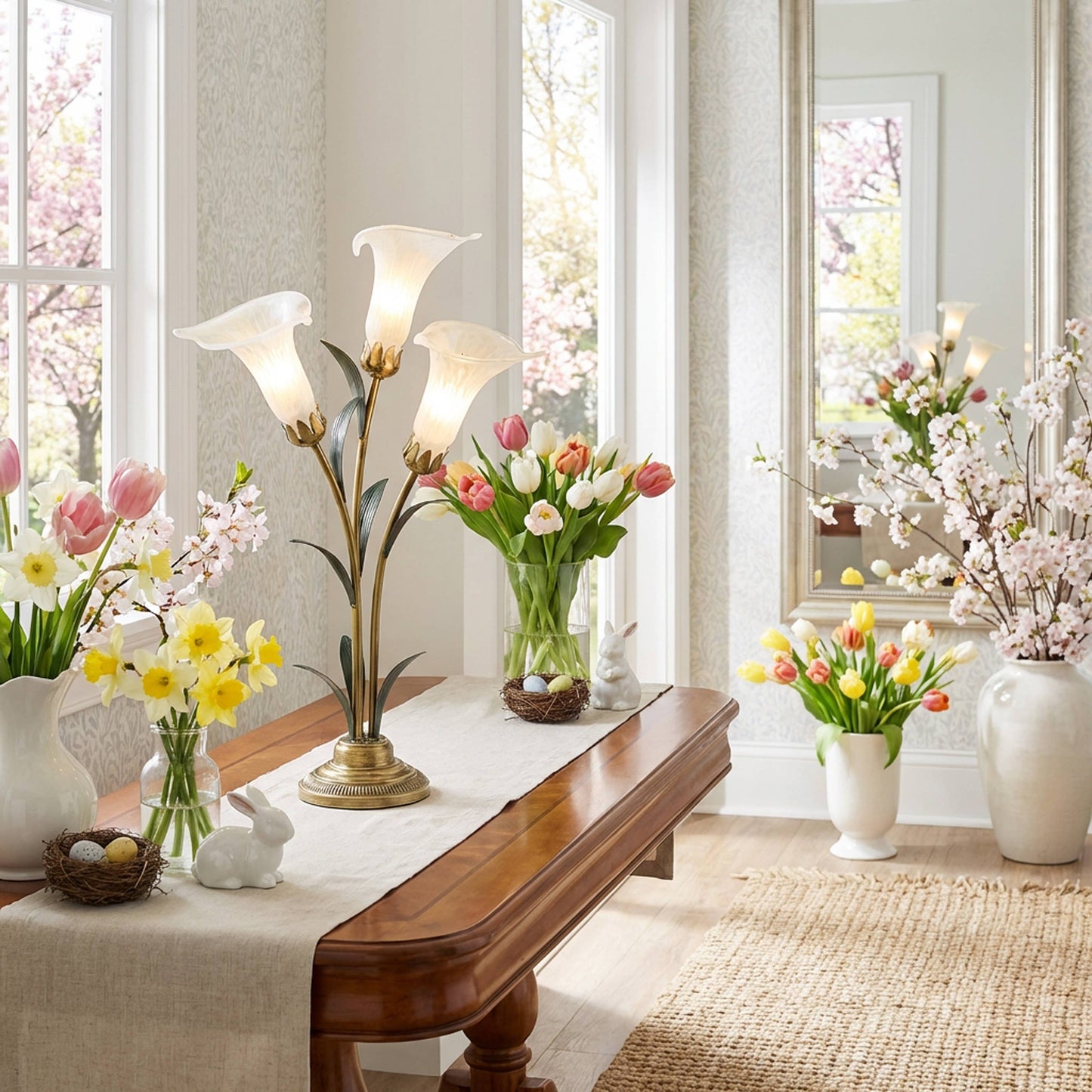 23.5" 3-Light White Handblown Glass Calla Lily Table Lamp