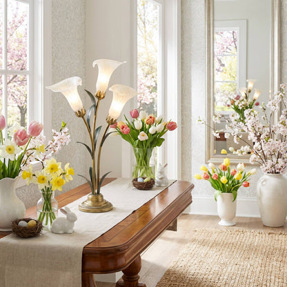23.5" 3-Light White Handblown Glass Calla Lily Table Lamp