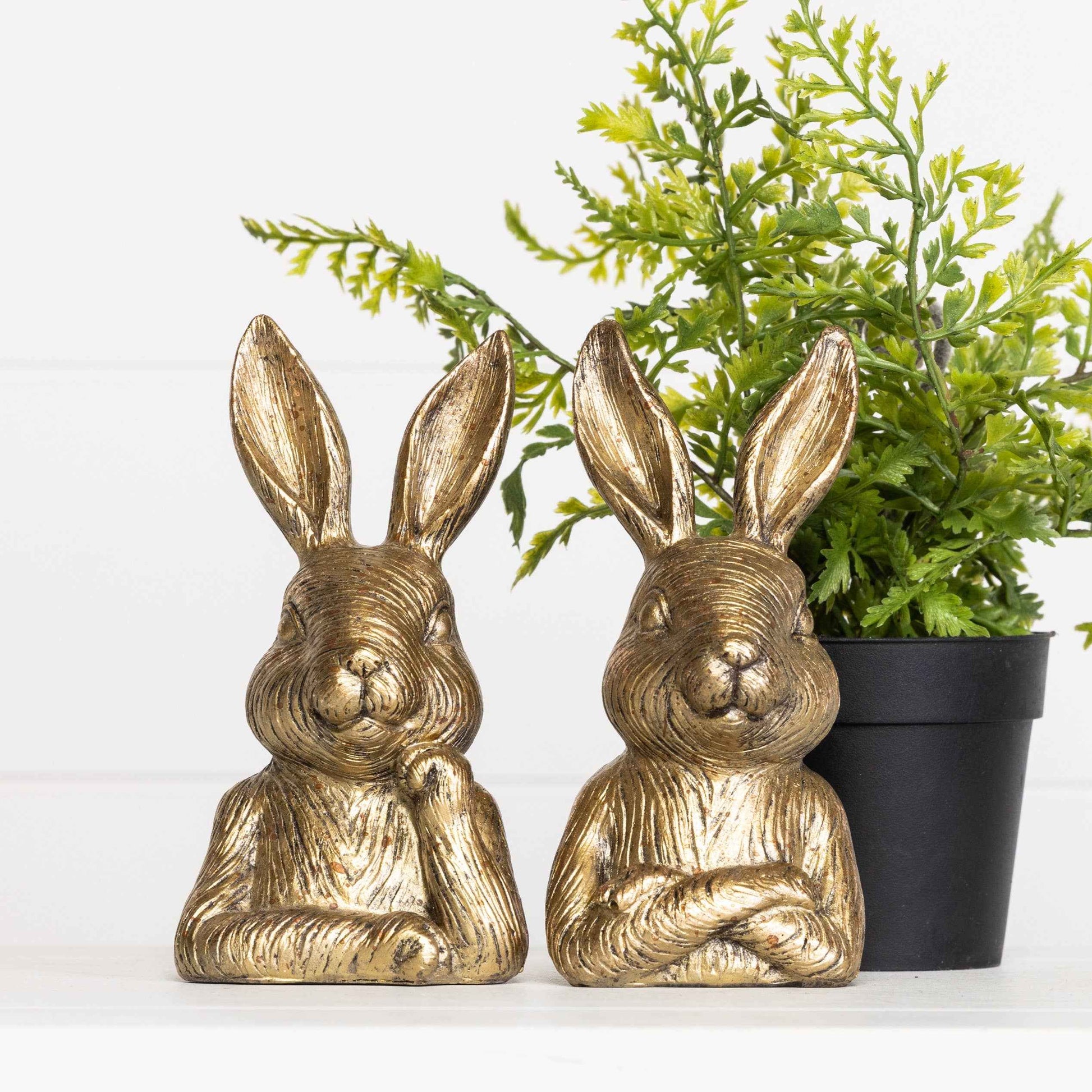 Gold Resin Bunny Bookends Set of 2 Decorative Figurines