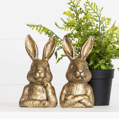Gold Resin Bunny Bookends Set of 2 Decorative Figurines
