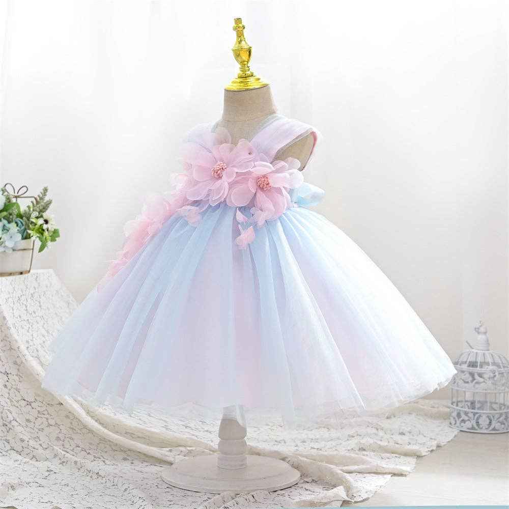 A-Line Tulle Flower Girl Dress with Square Neck and Floral Embellishments: Light Pink / 5-6 Years (130cm)